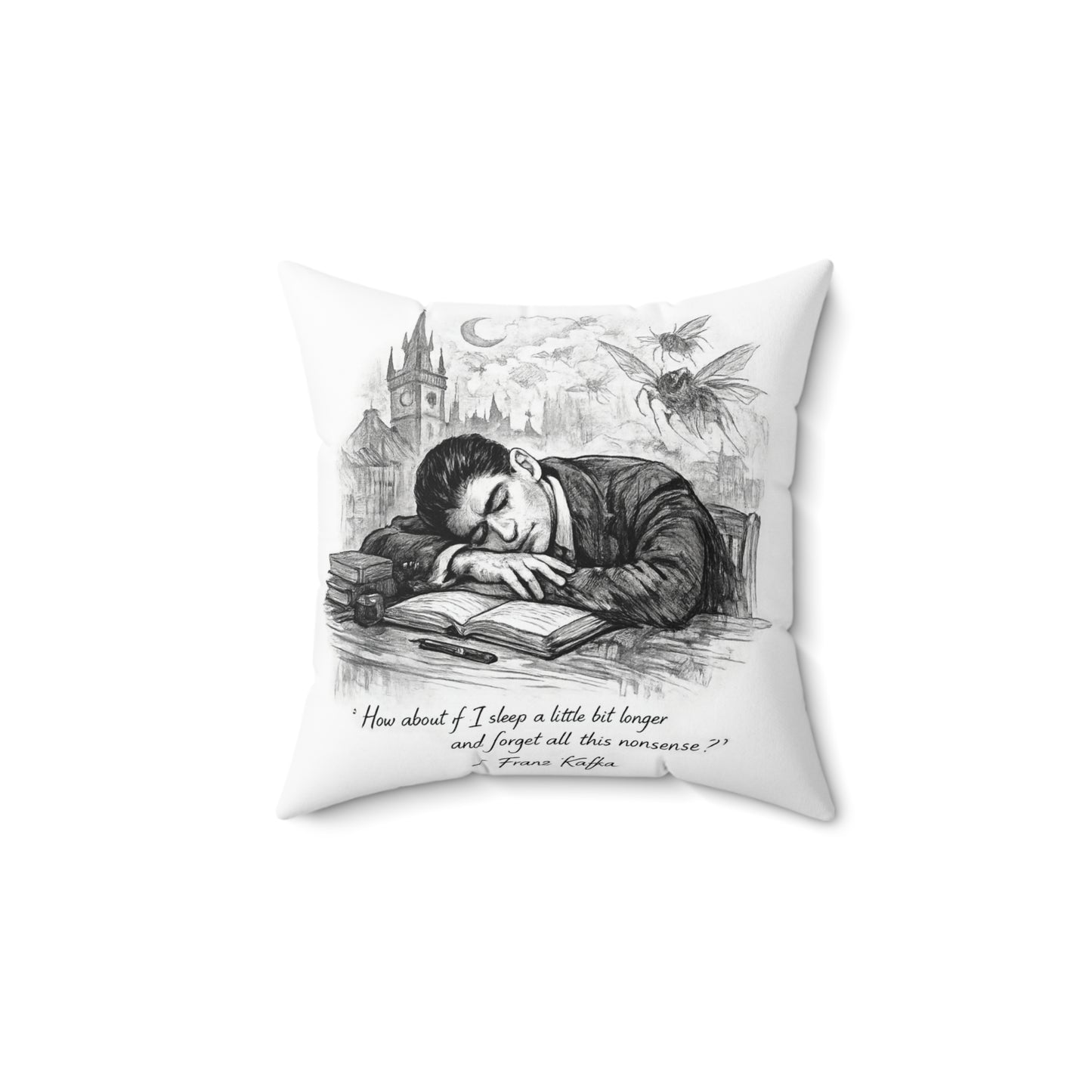 Franz Kafka Quote Decorative Pillow — "How about i sleep a little longer"