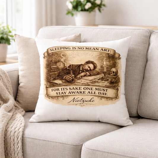 Nietzsche Quote Decorative Pillow — "Sleeping Is No Mean Art"
