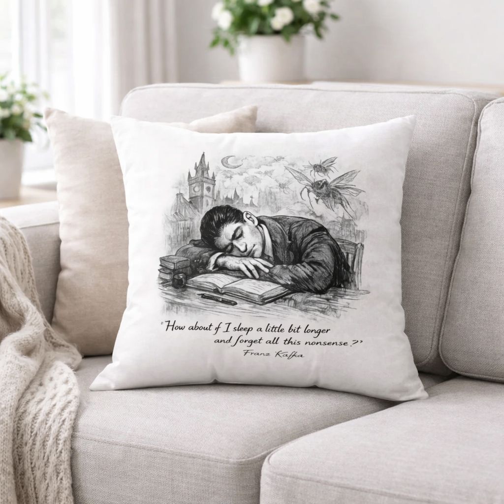 Franz Kafka Quote Decorative Pillow — "How about i sleep a little longer"