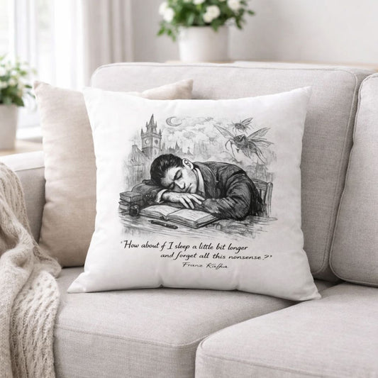 Franz Kafka Quote Decorative Pillow — "How about i sleep a little longer"